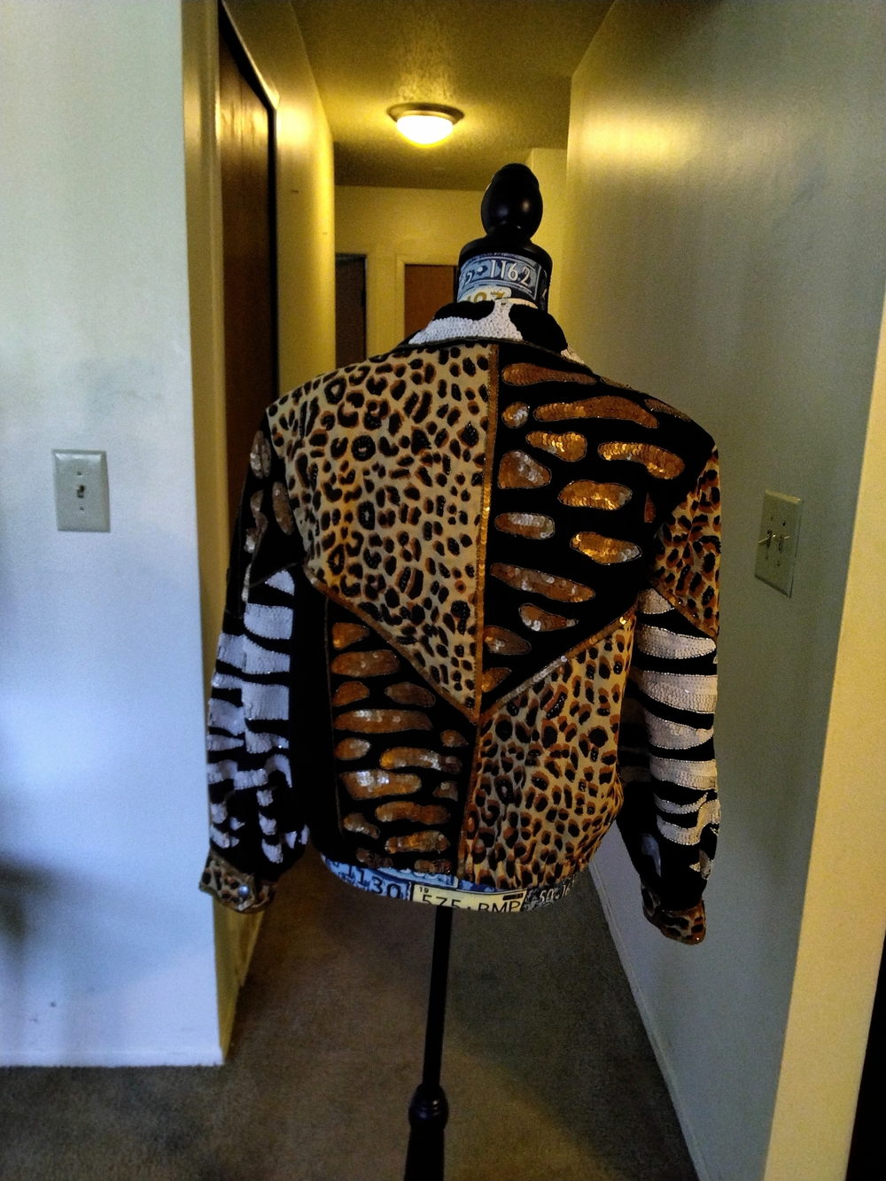 Vintage Modi Denim Statement Animal-Print Sequin Jacket - Black & Gold - Picture 2 of 3